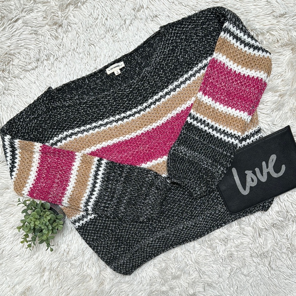 Ee:some Off Shoulder Striped Knit Sweater 💗 Black Pink & White